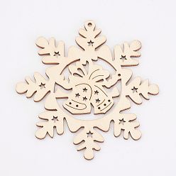 Blanc Antique Pendentifs en bois non teint, flocon de neige, Pour thème de Noël, blanc antique, 100x97x3mm, Trou: 2.5mm