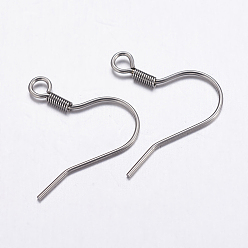 Stainless Steel Color 304 Stainless Steel Earring Hooks, with Horizontal Loop, Stainless Steel Color, 17.5x19x1.5mm, Hole: 2mm, 21 Gauge, Pin: 0.7mm