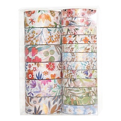 Mixed Color Floral Theme Pattern Paper Adhesive Tape, Hot Stamping Roll Stickers, for Card-Making, Scrapbooking, Diary, Planner, Envelope & Notebooks, Mixed Color, 7.5~15mm, 18 rolls/set