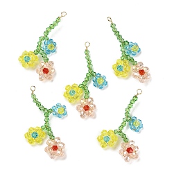 Coloré Pendentifs en perles de verre, avec du fil de cuivre, charmes fleur de vie, colorées, 36~40x17~26x4~5mm, Trou: 1.8~2mm