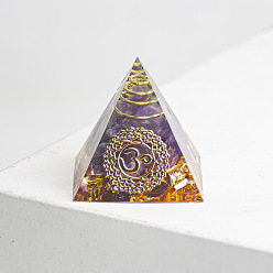 Amatista Chakra tema orgonite pirámide resina generadores de energía, chips de amatista natural reiki en el interior para la decoración del escritorio de la oficina en casa, 30 mm