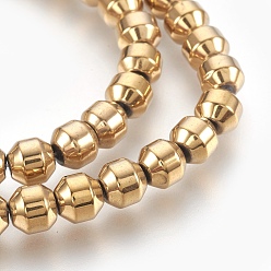 Golden Plated Electroplated Non-magnetic Synthetic Hematite Bead Strand, Round, Faceted, Golden Plated, 6x6mm, Hole: 0.7mm, about 67pcs/strand, 15.7 inch(40cm)