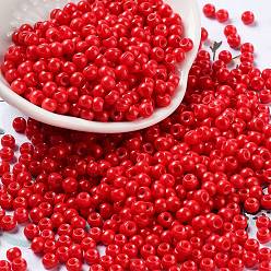 Roja Hornear bolas de semillas de vidrio de pintura, rondo, rojo, 4x3 mm, agujero: 1.2 mm, sobre 7650 unidades / libra