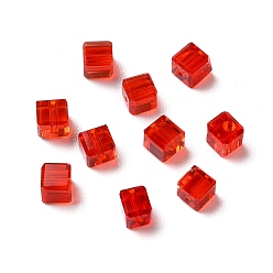Rouge Verre imitation perles de cristal autrichien, facette, suqare, rouge, 4x4x4mm, Trou: 0.9mm