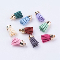 Mixed Color Suede Cord Tassel Pendants, with Brass Findings, Golden, Mixed Color, 16~19x7mm, Hole: 1mm