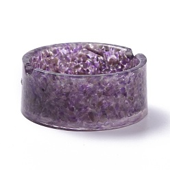 Amethyst Resin with Natural Amethyst Chip Stones Ashtray, Home OFFice Tabletop Decoration, Flat Round, 77x33mm, Inner Diameter: 63.5mm