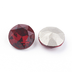 Siam Pointed Back & Back Plated Glass Rhinestone Cabochons, Grade A, Faceted, Flat Round, Siam, 10x5mm