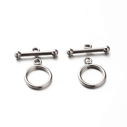 Stainless Steel Color 201 Stainless Steel Ring Toggle Clasps, Stainless Steel Color, Ring: 20x16x2mm, Hole: 3mm, Bar: 25x8x4.5mm, Hole: 3mm