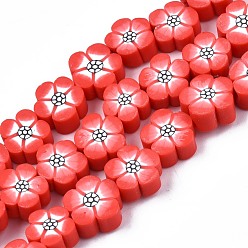 Indian Red Handmade Polymer Clay Beads Strands, Flower, Indian Red, 8~10.5x8~10x4~5mm, Hole: 1.2mm, about 36~39pcs/strand, 12.40 inch~ 14.17inch(31.5cm~36mm)