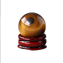 Tiger Eye Natural Tiger Eye Ball Display Decorations, Reiki Energy Stone Ornaments, with Wood Holder, 30mm