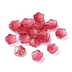 Red Transparent Glass Beads, with Glitter Gold Powder, Flowers, Red, 8x3mm, Hole: 1mm