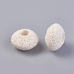 White Natural Lava Rock Beads, Dyed, Rondelle, White, 15.5~16x9.7~10mm, Hole: 5~5.4mm