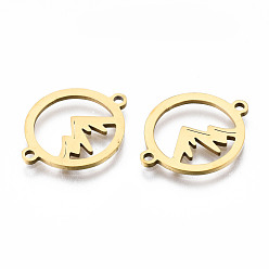 Golden 201 Stainless Steel Link Connectors, Laser Cut, Ring with Mountain, Golden, 15x19x1mm, Hole: 1.4mm