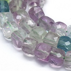 Fluorite Natural Fluorite Beads Strands, Faceted, Square, 4.5~5x4.5~5x4.5~5mm, Hole: 0.8mm, about 73pcs/strand, 15.15 inch(38.5cm)