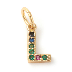 Letter L Brass Micro Pave Colorful Cubic Zirconia Charms, Golden, Letter.L, 8.5x5x2mm, Hole: 3mm
