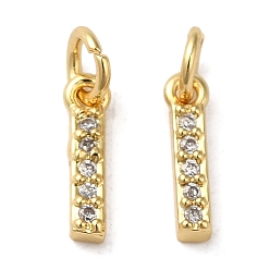 Real 18K Gold Plated Brass Micro Pave Grade AAA Cubic Zirconia Charms, Letter I, Cadmium Free & Nickel Free & Lead Free, Real 18K Gold Plated, 8.5x2x1.5mm, Hole: 2mm