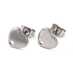 Stainless Steel Color 304 Stainless Steel Stud Earring Findings, with Ear Nuts, Heart, Stainless Steel Color, 12x9mm, Hole: 1.4mm, Pin: 0.7mm