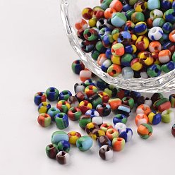 Color mezclado 6/0 colores opacos filtran perlas de vidrio, granos de la semilla redondas, color mezclado, 3.5~4x2.5~3 mm, Agujero: 0.5 mm, sobre 5500 unidades / 450 g