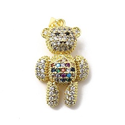 Colorful Brass Micro Pave Clear Cubic Zirconia Pendants, Bear, Real 18K Gold Plated, Colorful, 30.5x18.5x10mm