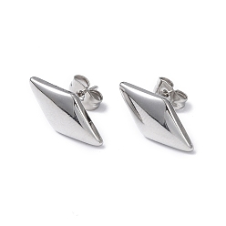Stainless Steel Color 304 Stainless Steel Stud Earring for Women, Rhombus, Stainless Steel Color, 17.5x9mm, Pin: 0.8mm