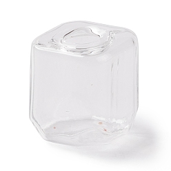 Clear Handmade Blown Glass Bottles, for Glass Vial Pendants Making, Square, Clear, 16~16.5x14~15x14~14.5mm, Hole: 3.5~6mm