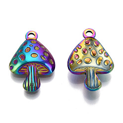 Rainbow Color 304 Stainless Steel Pendants, Mushroom Charm, Rainbow Color, 23.5x15.5x4mm, Hole: 1.8mm