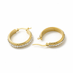 Oro Aretes de aro con diamantes de imitación de cristal, 304 joyas de acero inoxidable para mujer, dorado, 25x27x3 mm, pin: 0.6x1 mm