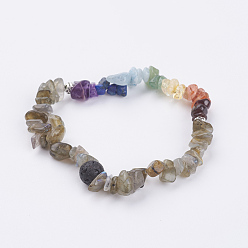 Labradorite Chakra bijoux, bracelets extensibles en copeaux de labradorite naturelle, 2 pouces (52 mm)