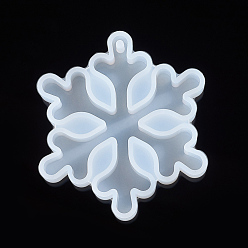 Clair Moules en silicone pendant, moules de résine, pour la résine UV, fabrication de bijoux en résine époxy, flocon de neige, blanc, 79x70x10.5 mm, diamètre intérieur: 76x66 mm