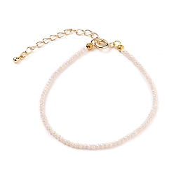 Misty Rose Faceted Electroplate Glass Beaded Bracelets, with Golden Plated Brass Spring Ring Clasps, Rondelle, Misty Rose, 7-1/2 inch(19cm)