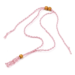 Pink Adjustable Braided Waxed Cord Macrame Pouch Necklace Making, Interchangeable Stone, with Wood Beads , Pink, 30.31~36.22 inch(770~920mm)
