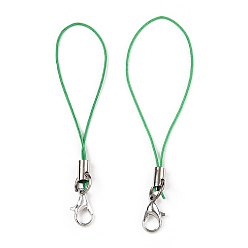 Green Polyester Cord Mobile Straps, with Platinum Plated Alloy Findings, Green, 6.5~7cm