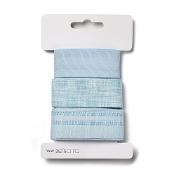 Bleu Ciel Clair 9 yards 3 styles ruban en polyester, pour le bricolage fait main, nœuds de cheveux et décoration de cadeaux, palette de couleurs bleu ciel, lumière bleu ciel, 1~1-1/8 pouces (25~28 mm), environ 3 mètres/style