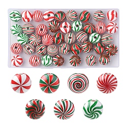Mixed Color 42Pcs 7 Colors Christmas Theme Printed Natural Wooden Beads, Round with Vortex Pattern, Mixed Color, 16x14.5mm, Hole: 3.5mm, 6pcs/color
