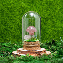 Strawberry Quartz Glass Dome Cover with Synthetic Strawberry Quartz Mushroom Inside, Cloche Bell Jar Terrarium with Cork Base, Micro Landscape Garden Decoration Accessories, 30x55mm