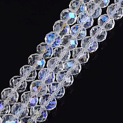 White Glass Beads Strands, Rondelle, White, AB Color Plated, about 10mm in diameter, 7mm thick, hole: 1mm, about 70~72pcs/strand, 18 inch/strand
