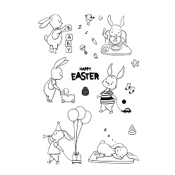 Rabbit Easter Themed Silicone Clear Stamps, for DIY Scrapbooking, Photo Album Decorative, Cards Making, Rabbit Pattern, 130x130mm