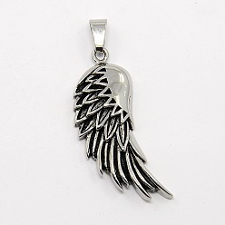 Antique Silver Retro Men's 201 Stainless Steel Big Single Wing Big Pendants, Antique Silver, 54x18x5.5mm, Hole: 8x4mm