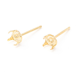 Golden 925 Sterling Silver Post Stud Earring Settings, Prong Earring Setting, Golden, Tray: 4mm, 5x5mm, Pin: 0.7mm
