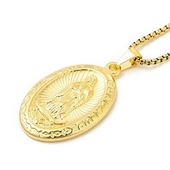 Golden Stainless Steel Virgin Mary Pendant Necklace with Box Chains for Women, Golden, 23.74 inch(60.3cm)