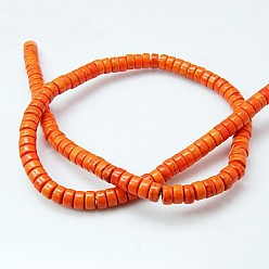 Оранжевый Синтетических нитей бирюзовые бусы, Heishi бусы, окрашенные, Плоский круглый / диск, оранжевые, 4x2 мм, отверстие : 1 мм, около 170 шт / нитка, 16 дюйм