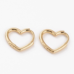Golden Brass Huggie Hoop Earrings, Long-Lasting Plated, Heart, Golden, 14x15x1.5mm, Pin: 1mm
