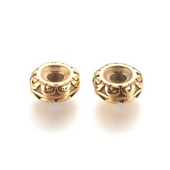 Golden 304 Stainless Steel Spacer Beads, Ion Plating (IP), Rondelle, Golden, 9.5x4mm, Hole: 3mm