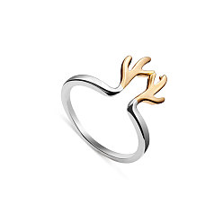 Mixed Color SHEGRACE Fashion 925 Sterling Silver Cuff Tail Ring, with Real 18K Gold Plated Antler, Christmas, Mixed Color, 18mm