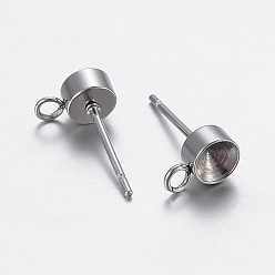 Stainless Steel Color 304 Stainless Steel Stud Earring Settings, with Loop, For Pointed Back Rhinestone, Stainless Steel Color, Tray: 5.5mm, 9x6x3mm, Hole: 2mm, Pin: 0.8mm