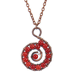 Brique Rouge Collier pendentif conque en perles d'agate teinte naturelle avec chaînes en alliage, firebrick, 20.87 pouce (53 cm)