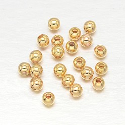 Real 18K Gold Plated Brass Round Spacer Beads, Cadmium Free & Nickel Free & Lead Free, Real 18K Gold Plated, 2mm, Hole: 0.5mm, about 700pcs/10g, 10g/set