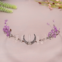 Purple Moon Metal Hair Bands, Natural Quartz Wrapped Hair Hoop for Bridal Crown Hair Accessories, Purple, 450mm