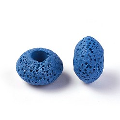 Royal Blue Natural Lava Rock Beads, Dyed, Rondelle, Royal Blue, 15.5~16x9.7~10mm, Hole: 5~5.4mm