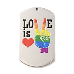 Word Pride 201 Stainless Steel Big Pendants, Oval Rectangle with Word Love & Heart, Stainless Steel Color, Word, 50x28x2mm, Hole: 1.8mm